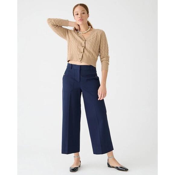 J. Crew Sydney Wide-Leg Pant in Bi-Stretch Cotton Blend Navy Blue Size 4 NWT - Picture 1 of 12